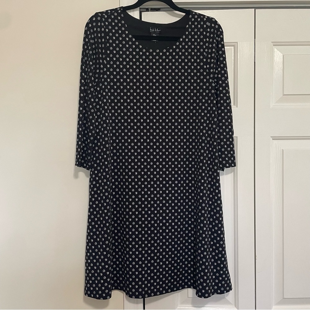 Nicole Miller New York Black White Dress Long Sleeve Size Medium